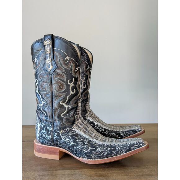 Goodrubber Western Boots Mens Sz 5.5 White Black Quincy Sea Turtle Print Cowboy